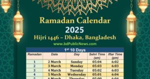 Ramadan Calendar 2025 Bangladesh Sehri Iftar Time Table