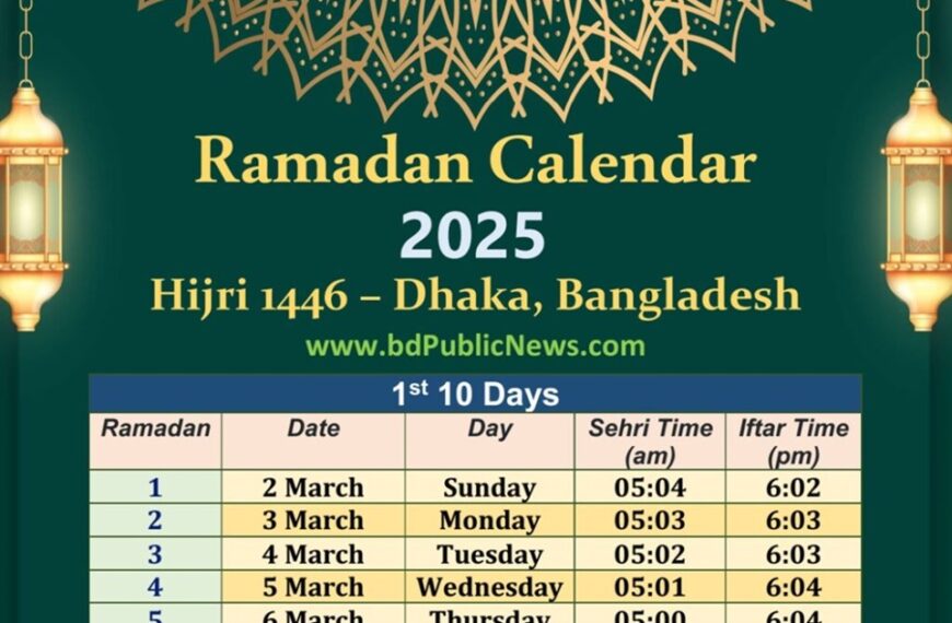 Ramadan Calendar 2025 Bangladesh Sehri Iftar Time Table