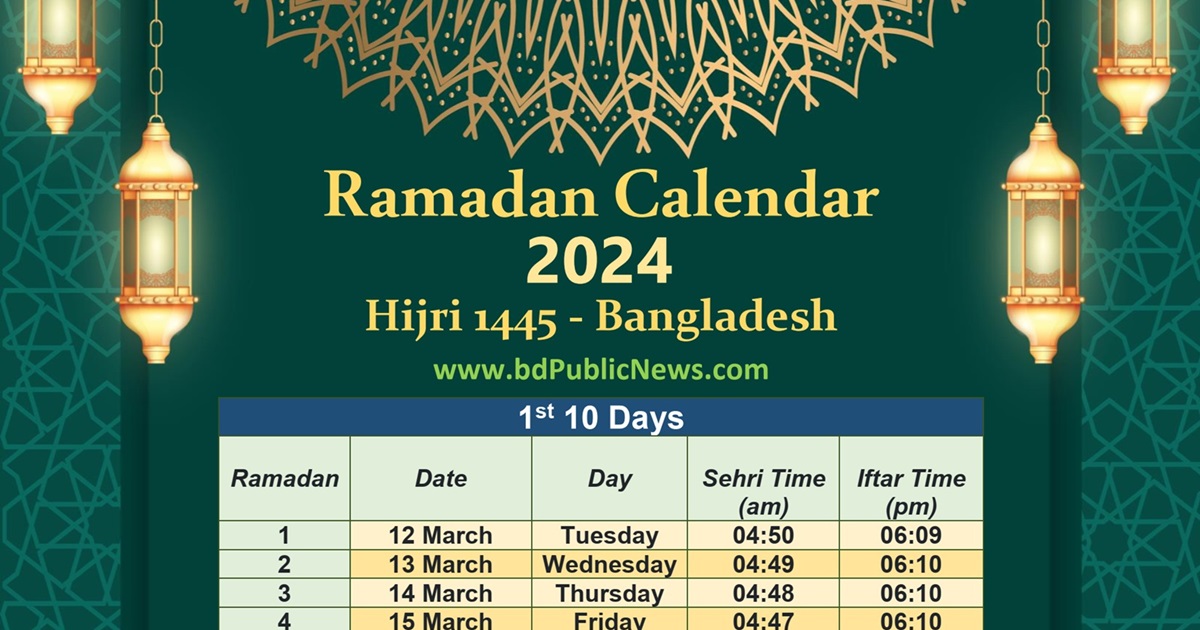 Ramadan Calendar 2024 Bangladesh with Sehri and Iftar Time - Islamic