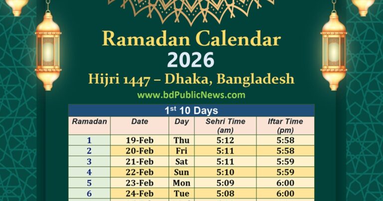 Ramadan Calendar 2026 Iftar Sehri Time Bangladesh